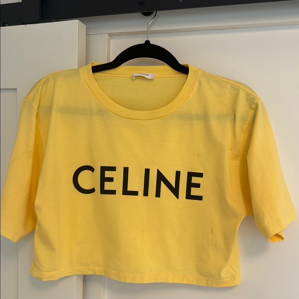 Celine Cropped Yellow T-Shirt